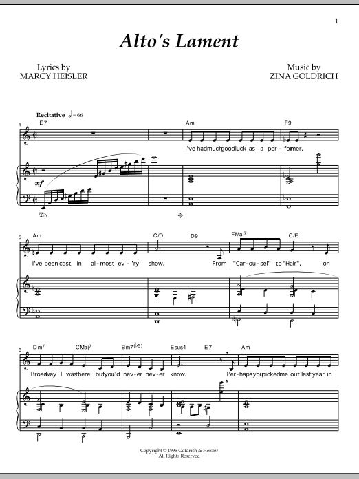 Goldrich & Heisler Alto's Lament sheet music notes and chords arranged for Piano & Vocal