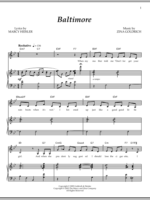Goldrich & Heisler Baltimore sheet music notes and chords arranged for Piano & Vocal