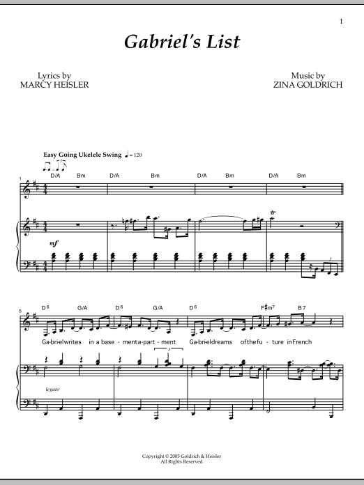 Goldrich & Heisler Gabriel's List sheet music notes and chords arranged for Piano & Vocal