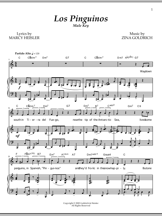 Goldrich & Heisler Los Pinguinos (Male Key) sheet music notes and chords arranged for Piano & Vocal