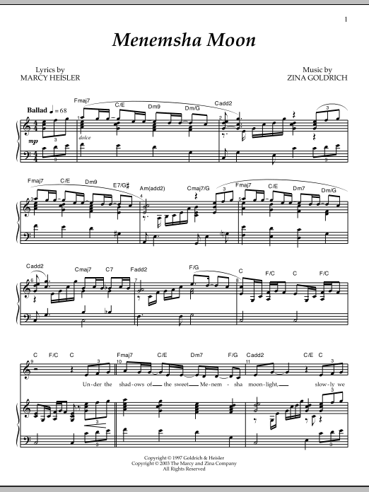 Goldrich & Heisler Menemsha Moon sheet music notes and chords arranged for Piano & Vocal