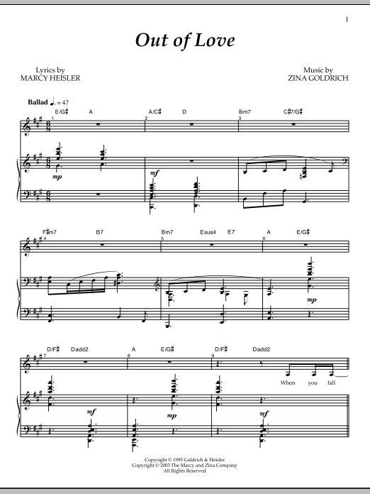 Goldrich & Heisler Out Of Love sheet music notes and chords arranged for Piano & Vocal