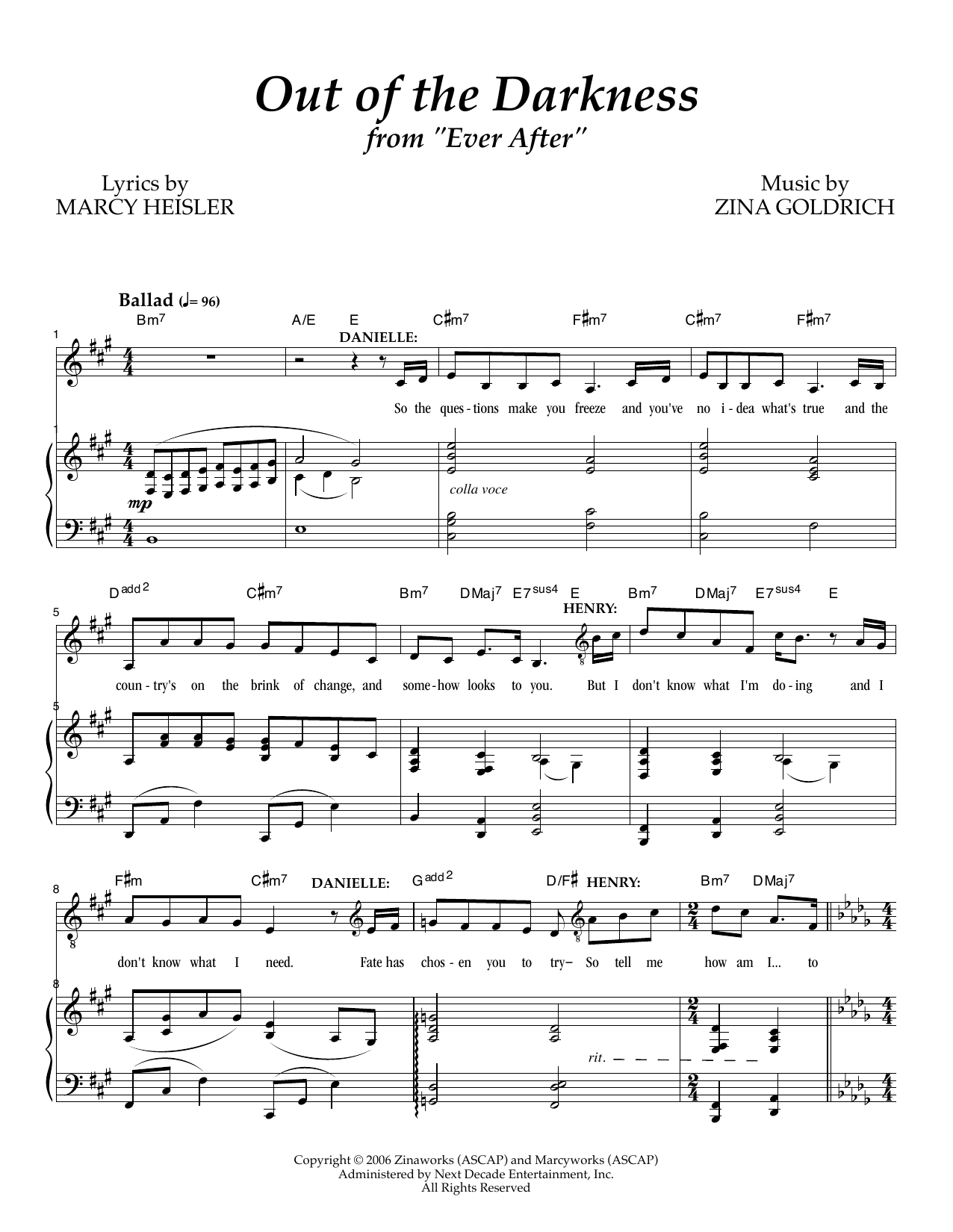 Goldrich & Heisler Out Of The Darkness sheet music notes and chords arranged for Piano & Vocal