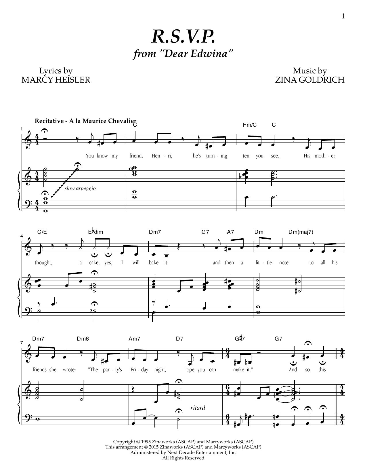 Goldrich & Heisler R.S.V.P. sheet music notes and chords arranged for Piano & Vocal