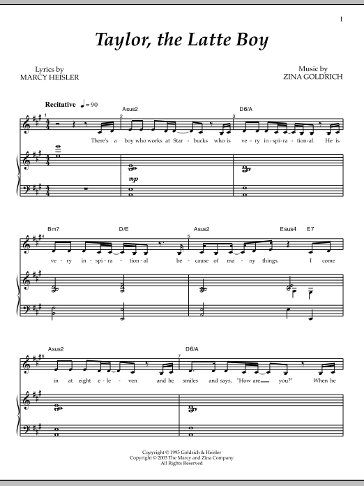 Goldrich & Heisler Taylor, The Latte Boy sheet music notes and chords arranged for Piano & Vocal