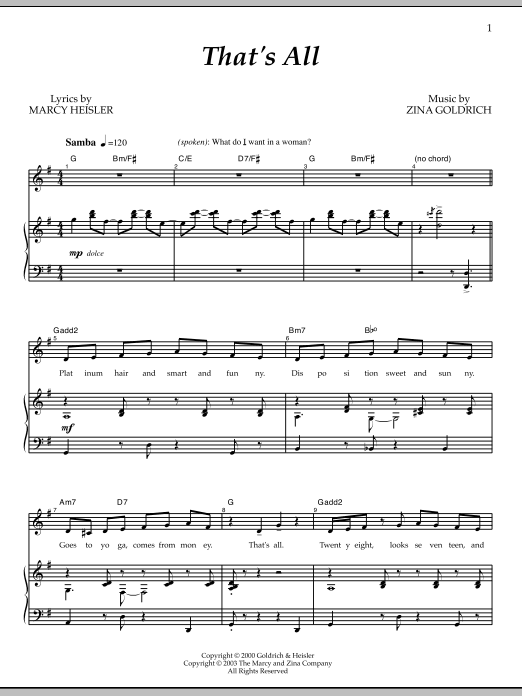 Goldrich & Heisler That's All sheet music notes and chords arranged for Piano & Vocal