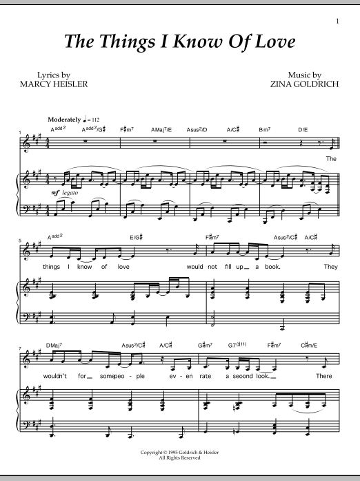 Goldrich & Heisler The Things I Know Of Love sheet music notes and chords arranged for Piano & Vocal