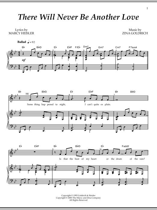 Goldrich & Heisler There Will Never Be Another Love sheet music notes and chords arranged for Piano & Vocal