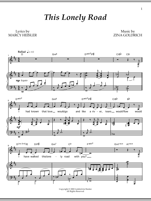 Goldrich & Heisler This Lonely Road sheet music notes and chords arranged for Piano & Vocal