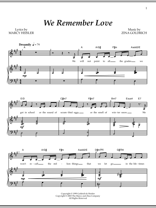 Goldrich & Heisler We Remember Love sheet music notes and chords arranged for Piano & Vocal