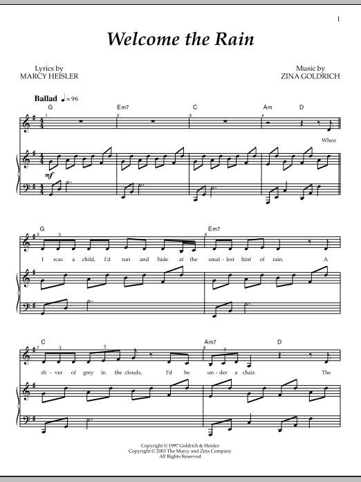 Goldrich & Heisler Welcome The Rain sheet music notes and chords arranged for Piano & Vocal