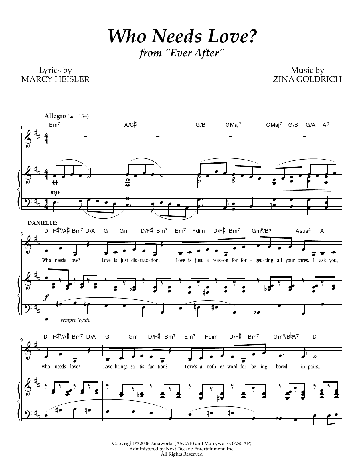 Goldrich & Heisler Who Needs Love? sheet music notes and chords arranged for Piano & Vocal