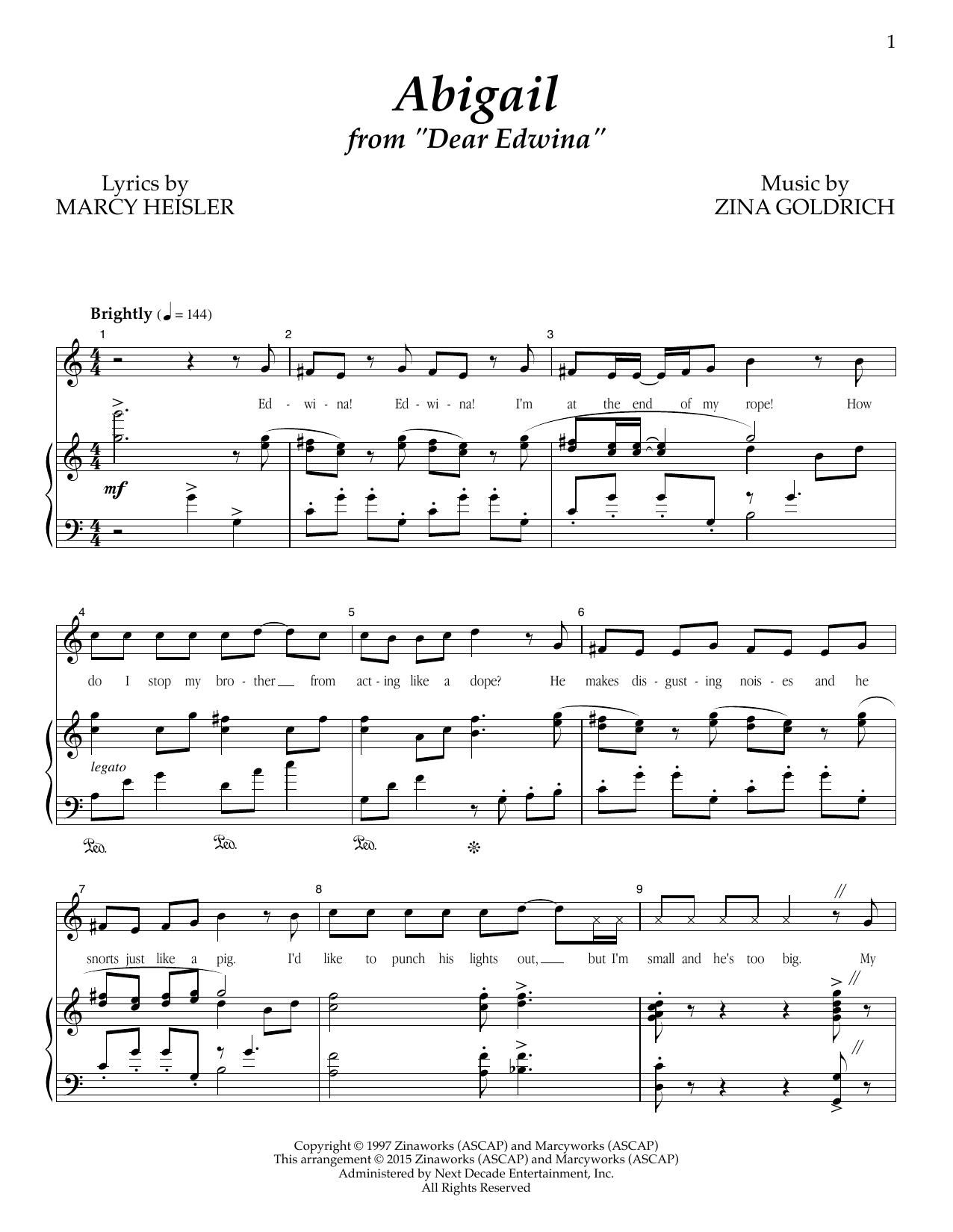 Goldrich & Heisler Abigail sheet music notes and chords arranged for Piano & Vocal