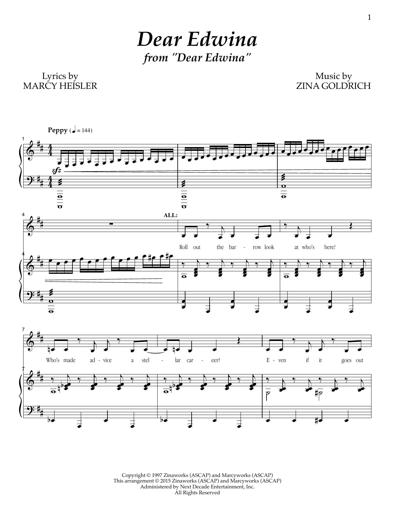 Goldrich & Heisler Dear Edwina sheet music notes and chords arranged for Piano & Vocal