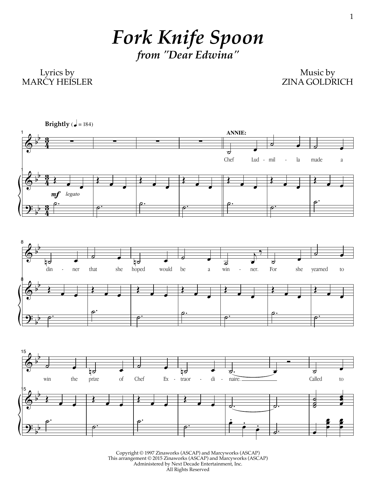 Goldrich & Heisler Fork Knife Spoon sheet music notes and chords arranged for Piano & Vocal