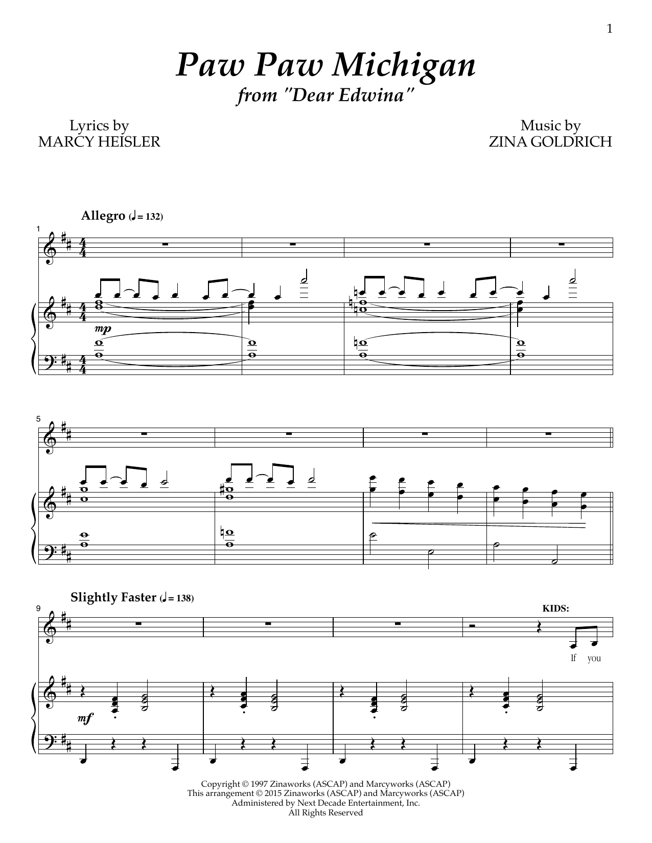 Goldrich & Heisler Paw Paw Michigan sheet music notes and chords arranged for Piano & Vocal