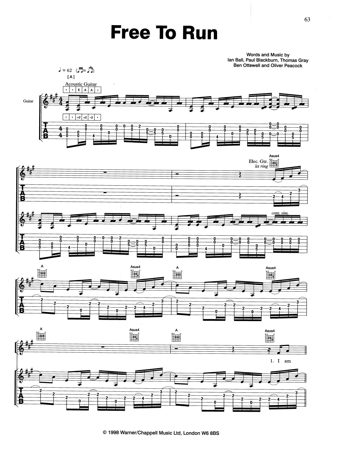 Gomez Free To Run sheet music notes and chords arranged for Guitar Tab
