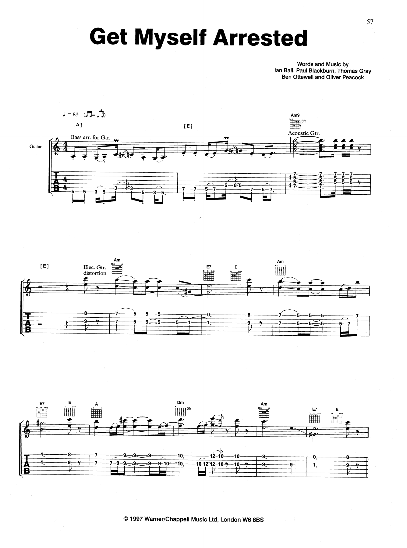 Gomez Get Myself Arrested sheet music notes and chords arranged for Guitar Tab