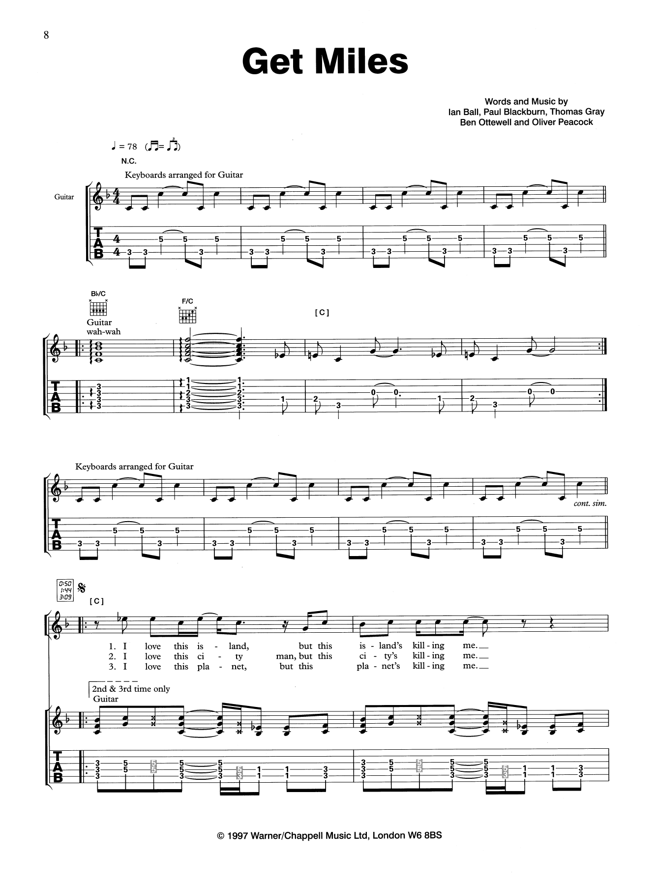 Gomez Get Miles sheet music notes and chords arranged for Guitar Tab