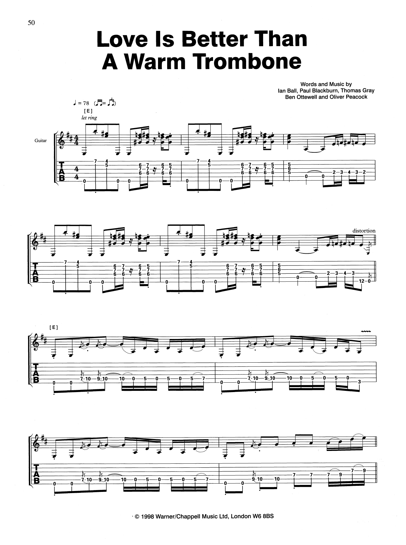 Gomez Love Is Better Than A Warm Trombone sheet music notes and chords arranged for Guitar Tab