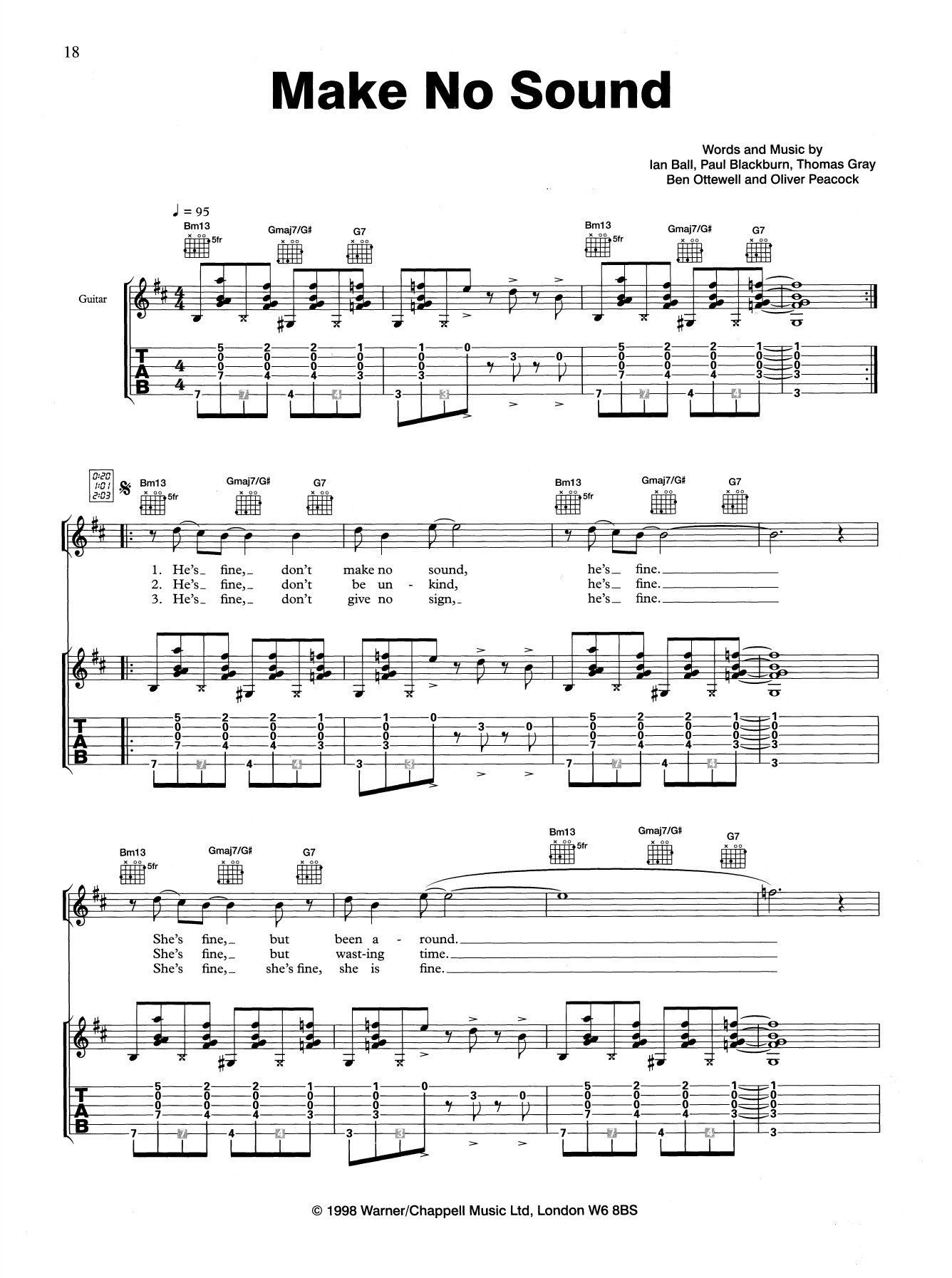 Gomez Make No Sound sheet music notes and chords arranged for Guitar Tab