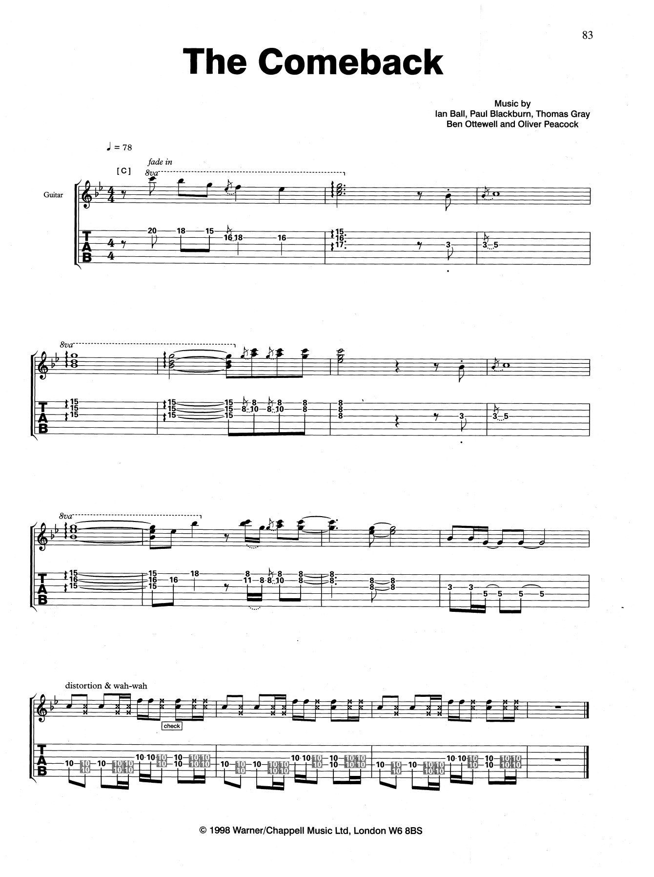 Gomez The Comeback sheet music notes and chords arranged for Guitar Tab