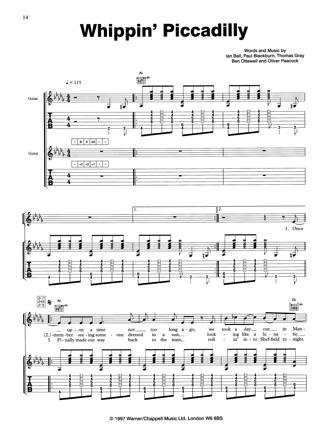 Gomez Whippin' Piccadilly sheet music notes and chords arranged for Guitar Tab