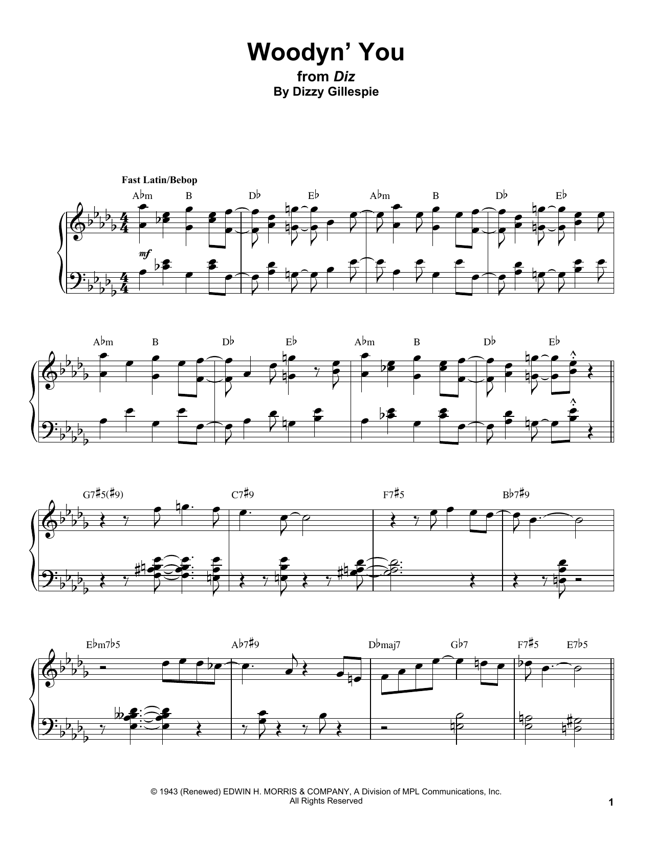 Gonzalo Rubalcaba Woodyn' You sheet music notes and chords arranged for Piano Transcription