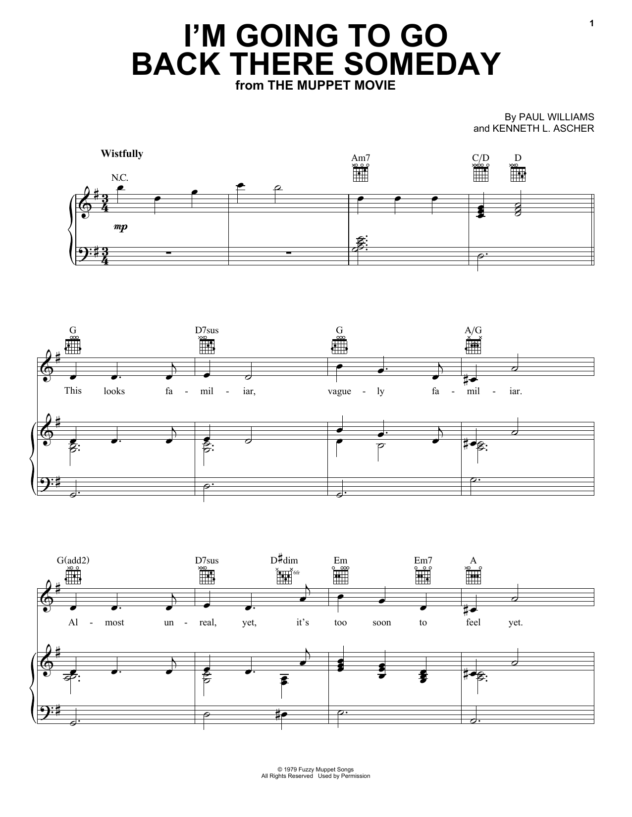 Gonzo I'm Going To Go Back There Someday (from The Muppet Movie) sheet music notes and chords arranged for Piano, Vocal & Guitar Chords (Right-Hand Melody)