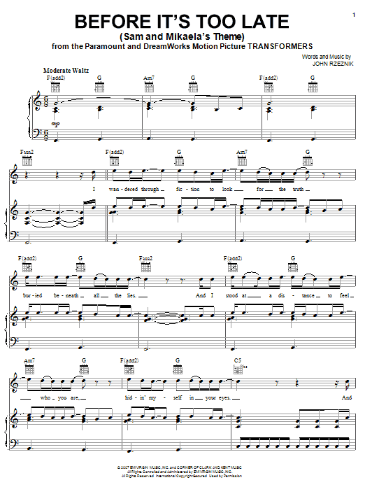 Goo Goo Dolls Before It's Too Late (Sam And Mikaela's Theme) sheet music notes and chords arranged for Guitar Tab