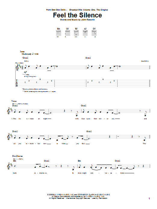 Goo Goo Dolls Feel The Silence sheet music notes and chords arranged for Guitar Tab