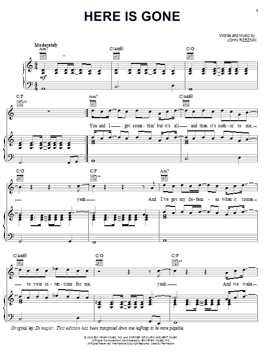 Goo Goo Dolls Here Is Gone sheet music notes and chords arranged for Guitar Tab