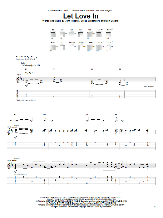 Goo Goo Dolls Let Love In sheet music notes and chords arranged for Guitar Tab