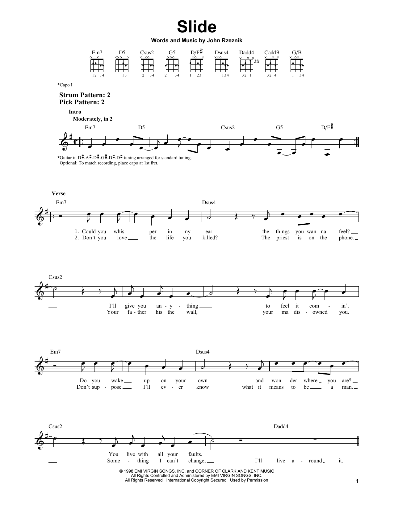 Goo Goo Dolls Slide sheet music notes and chords arranged for Guitar Chords/Lyrics