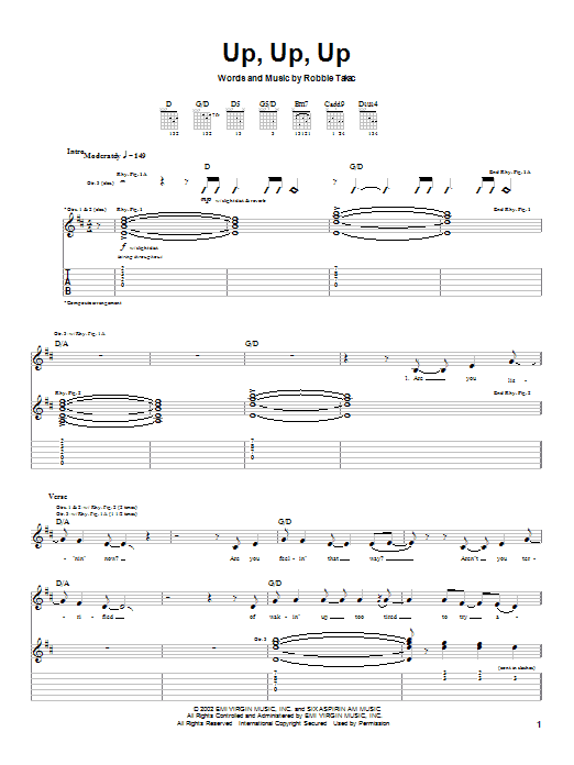 Goo Goo Dolls Up, Up, Up sheet music notes and chords arranged for Guitar Tab