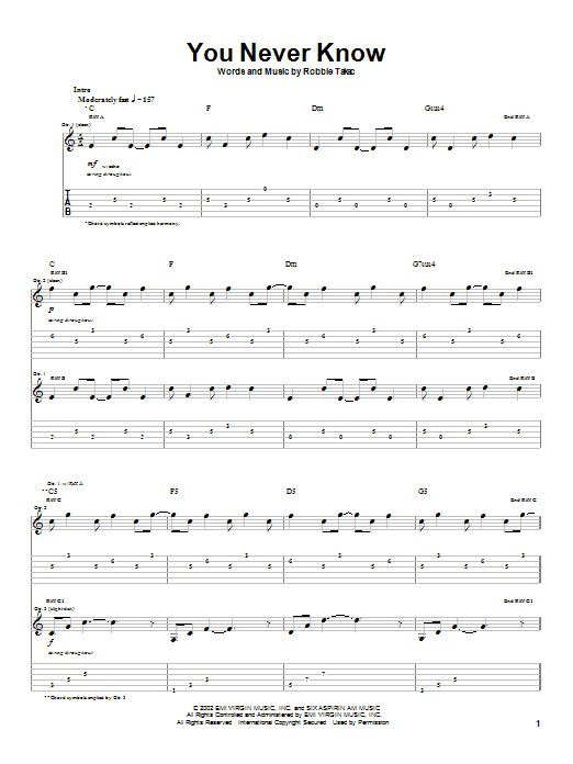 Goo Goo Dolls You Never Know sheet music notes and chords arranged for Guitar Tab