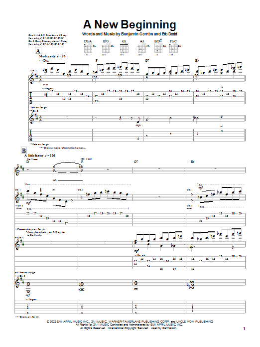 Good Charlotte A New Beginning sheet music notes and chords arranged for Guitar Tab