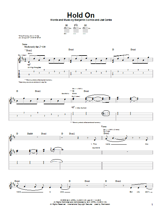 Good Charlotte Hold On sheet music notes and chords arranged for Piano, Vocal & Guitar Chords (Right-Hand Melody)