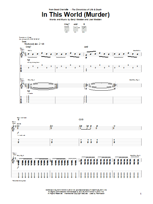 Good Charlotte In This World (Murder) sheet music notes and chords arranged for Guitar Tab
