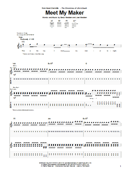 Good Charlotte Meet My Maker sheet music notes and chords arranged for Guitar Tab