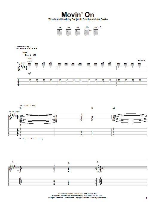 Good Charlotte Movin' On sheet music notes and chords arranged for Guitar Tab