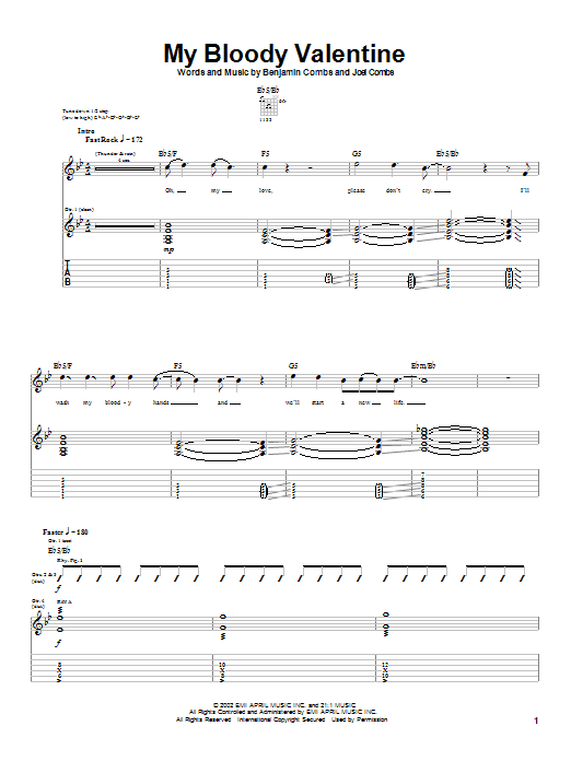 Good Charlotte My Bloody Valentine sheet music notes and chords arranged for Guitar Tab