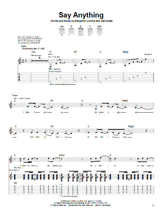 Good Charlotte Say Anything sheet music notes and chords arranged for Guitar Tab