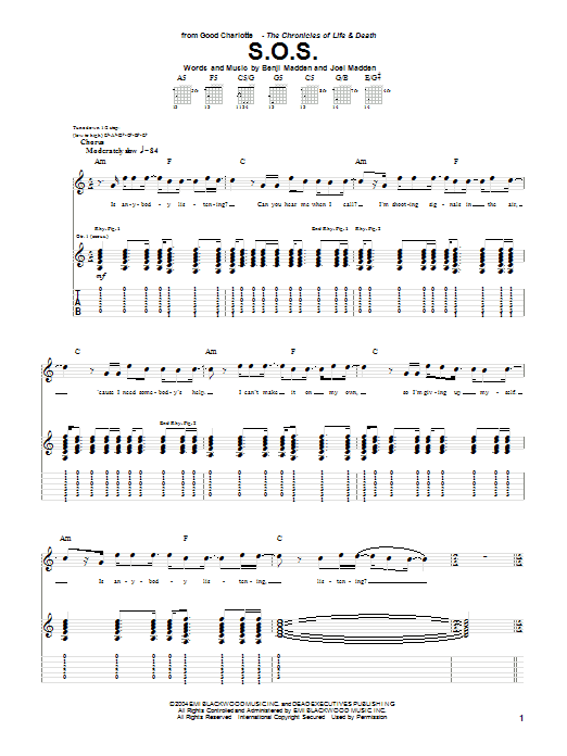Good Charlotte S.O.S. sheet music notes and chords arranged for Guitar Tab