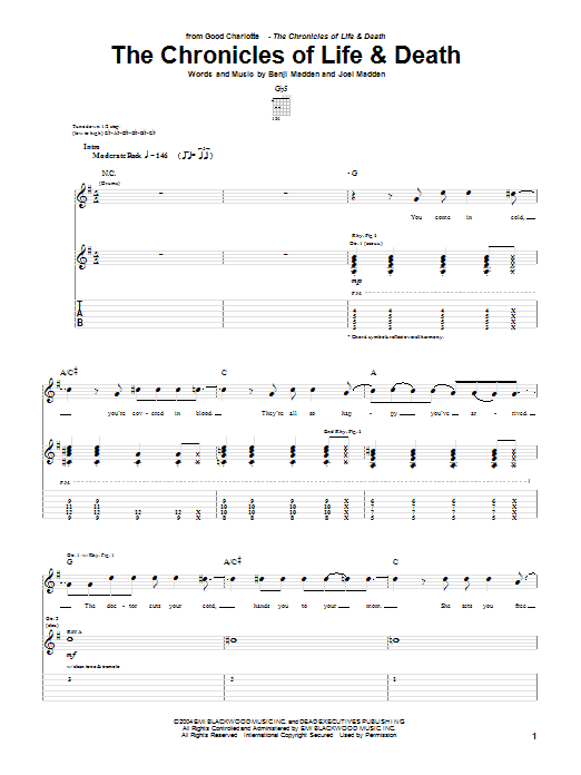 Good Charlotte The Chronicles Of Life & Death sheet music notes and chords arranged for Guitar Tab