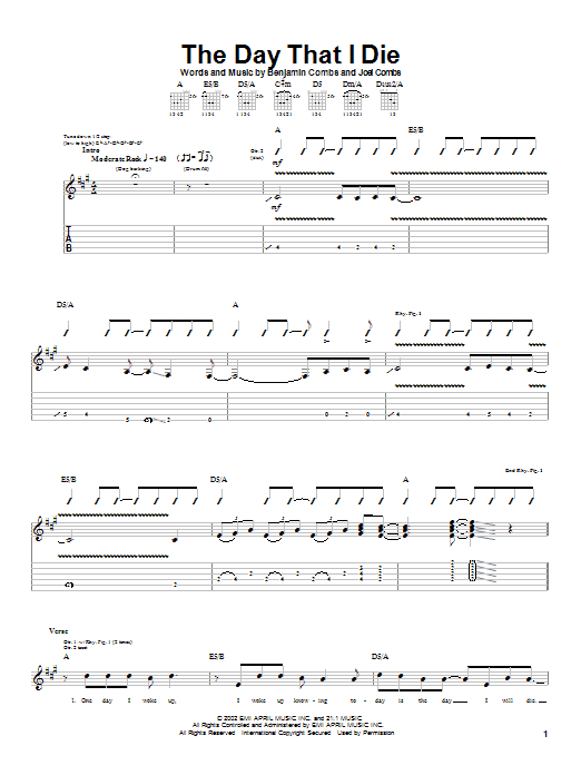 Good Charlotte The Day That I Die sheet music notes and chords arranged for Guitar Tab