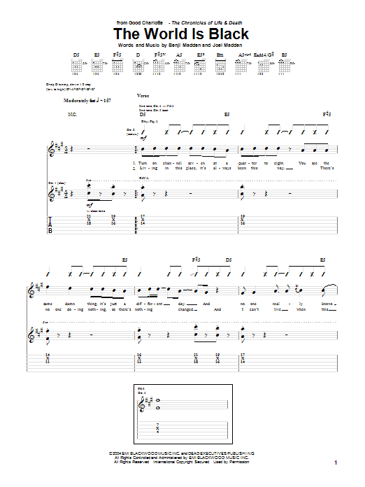 Good Charlotte The World Is Black sheet music notes and chords arranged for Guitar Tab