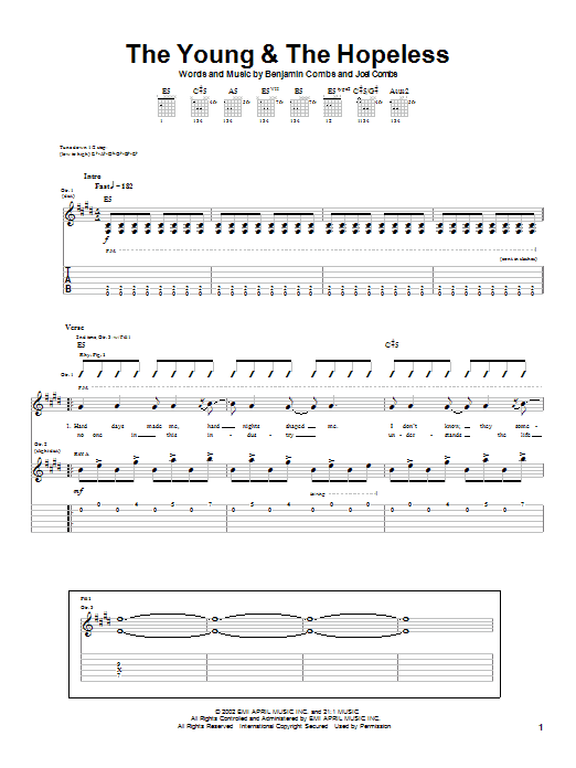 Good Charlotte The Young & The Hopeless sheet music notes and chords arranged for Guitar Tab
