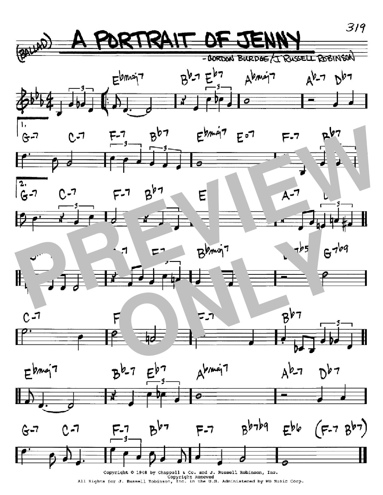 Gordon Burdge A Portrait of Jenny sheet music notes and chords arranged for Real Book – Melody & Chords – C Instruments
