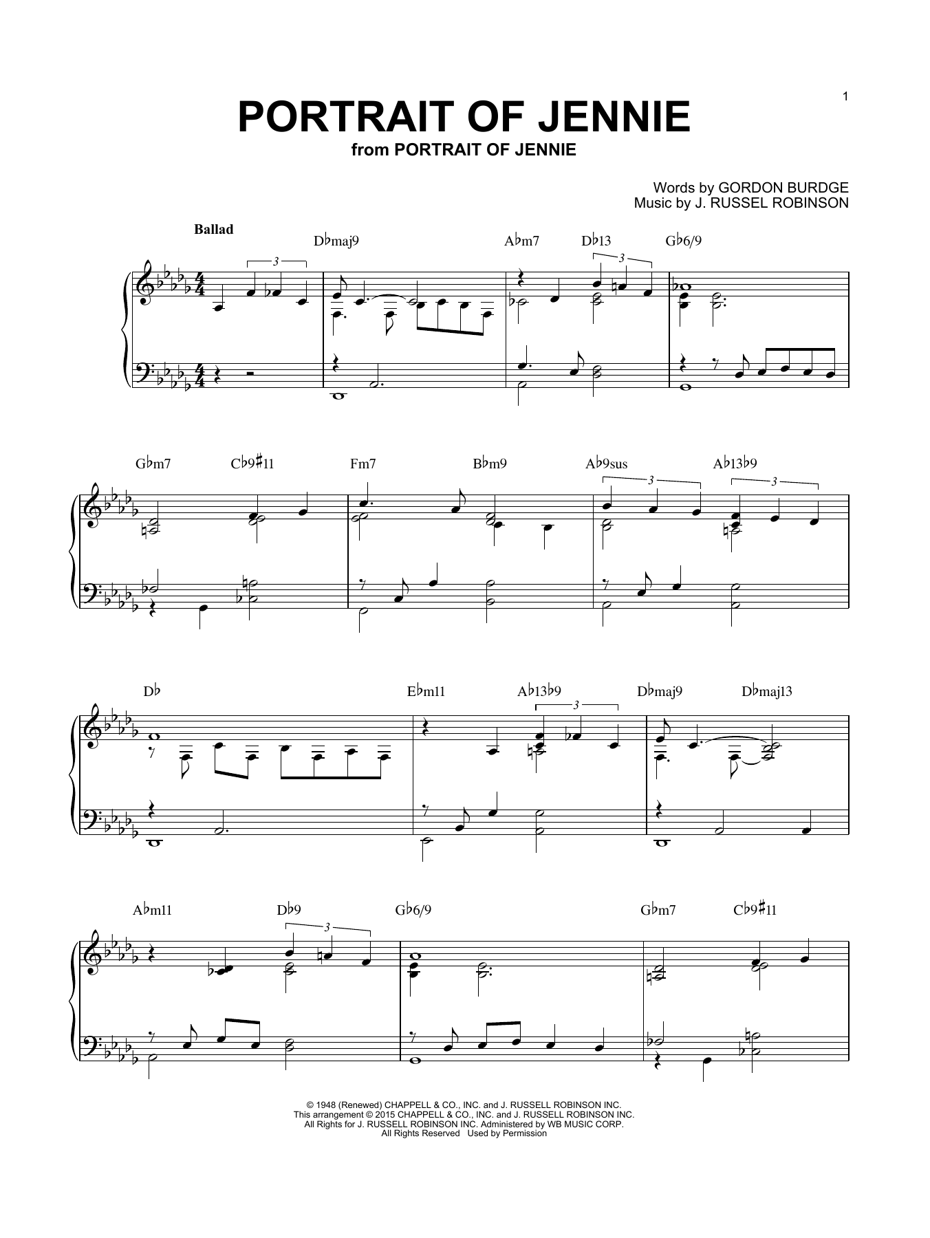 Gordon Burdge Portrait of Jennie [Jazz version] (arr. Brent Edstrom) sheet music notes and chords arranged for Piano Solo